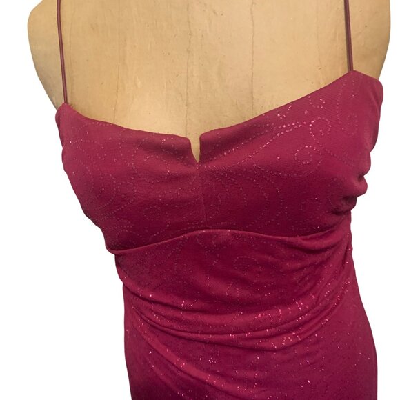 VTG 90s Y2K City Triangles Fusha Midi Rauched Sparkle Dress L Fairy High Low - Picture 13 of 16